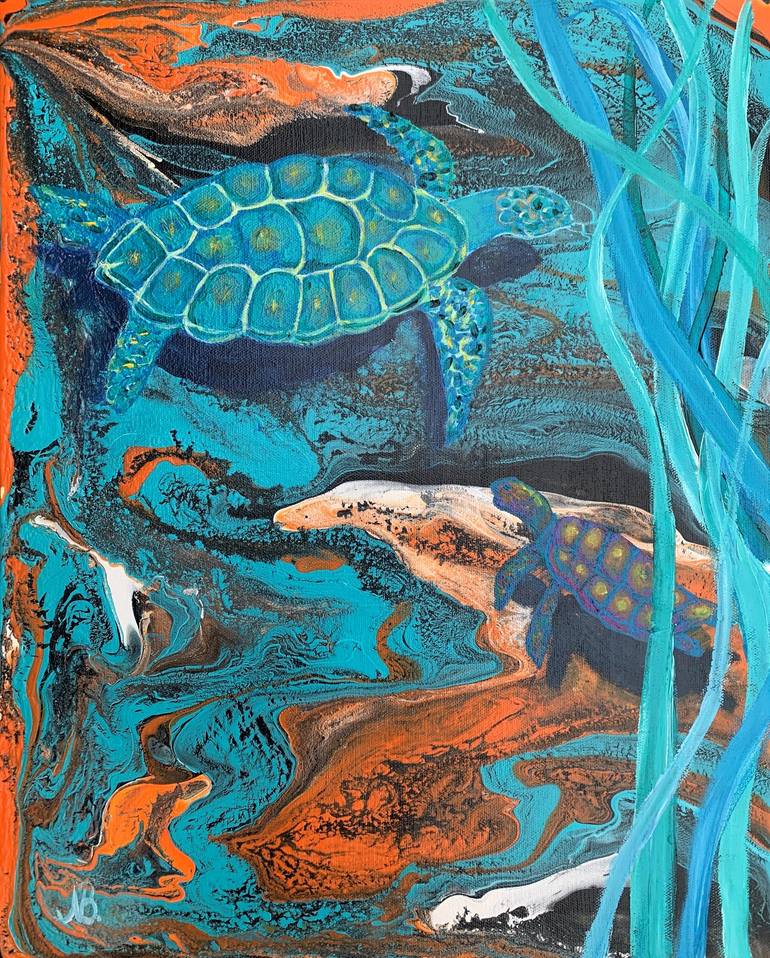 Blue Turtles Painting by Natalia Brewster | Saatchi Art