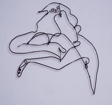 Girl hugging her legs wire art #698 thumb
