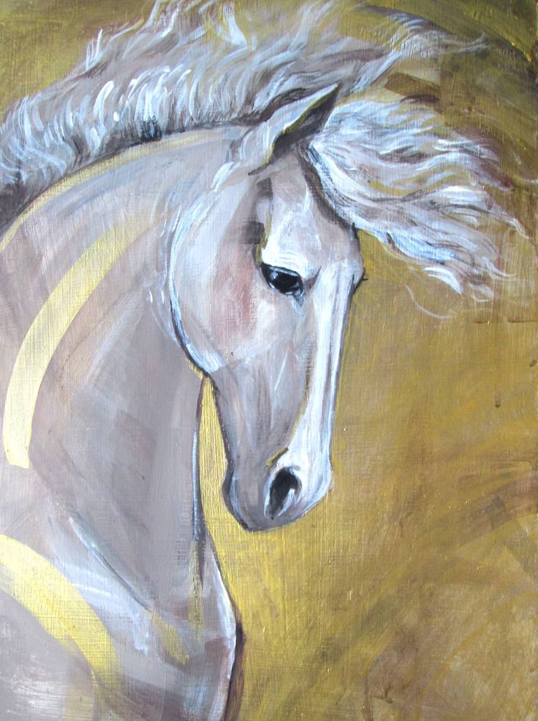 horse on a gold background Painting by Galina Lyutaeva | Saatchi Art