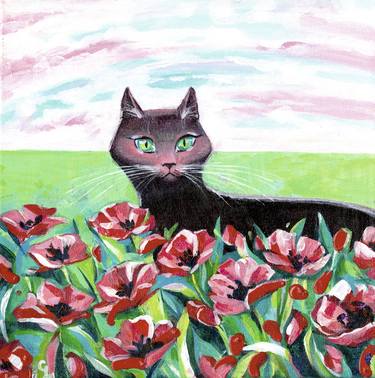 Cat and a Field of Poppies thumb
