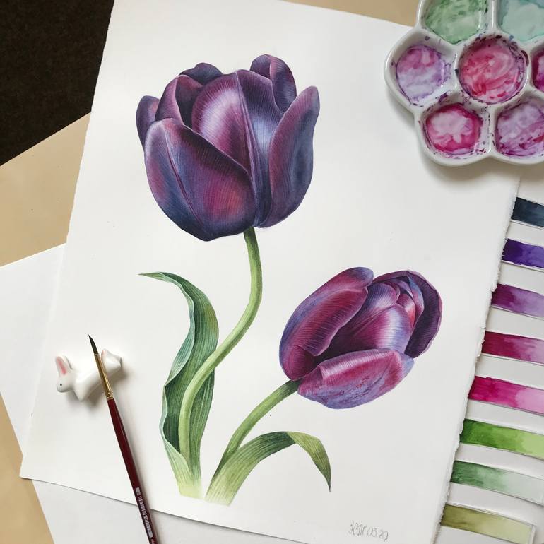 Original Illustration Floral Painting by Ksenia Tikhomirova