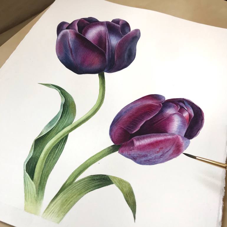 Original Illustration Floral Painting by Ksenia Tikhomirova