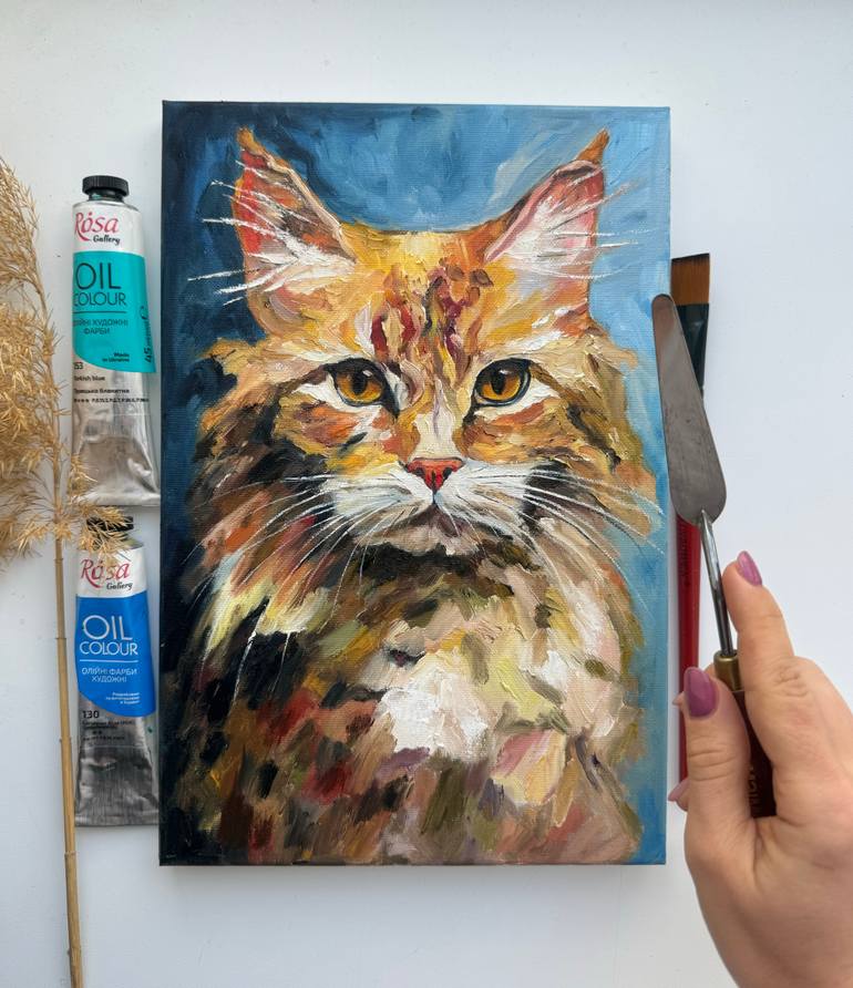 Original Impressionism Cats Painting by Alla Kyzymenko
