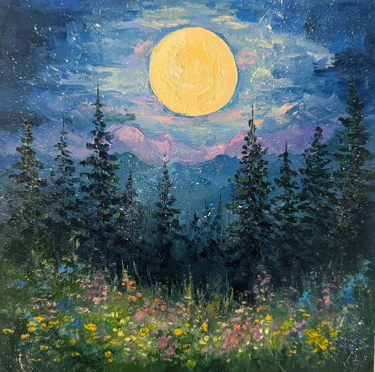 Full moon landscape Painting by Alla Kyzymenko | Saatchi Art