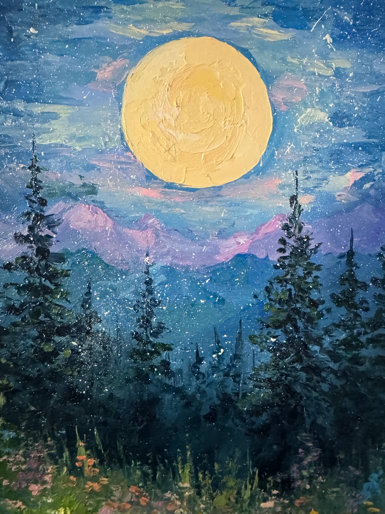 Full moon landscape Painting by Alla Kyzymenko | Saatchi Art Finland