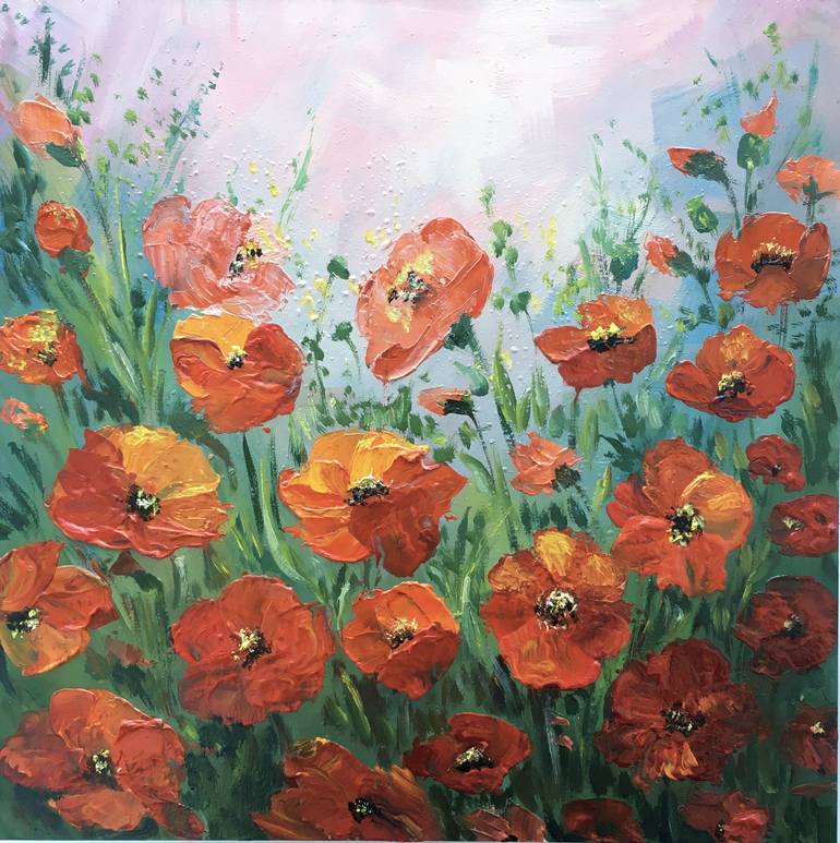 Red Poppies Original oil Painting Painting by Alla Kyzymenko | Saatchi Art