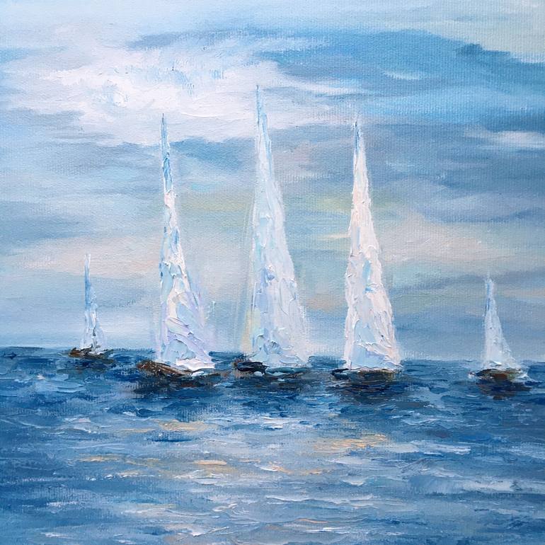 Original Abstract Expressionism Sailboat Painting by Alla Kyzymenko