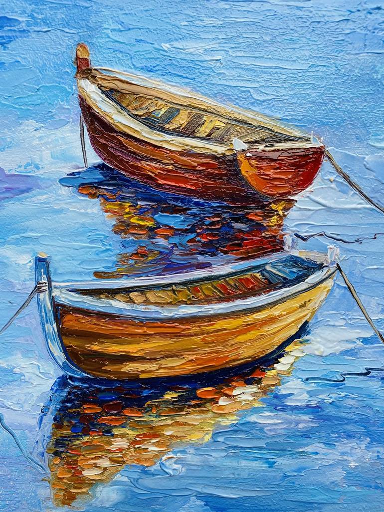 Original Impressionism Boat Painting by Alla Kyzymenko