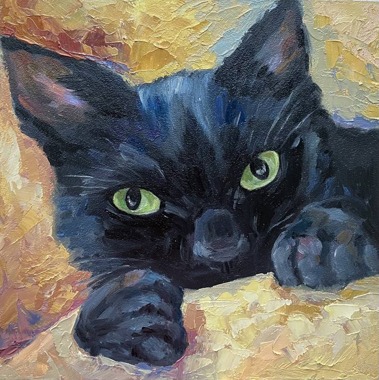 Black Cat Painting by Alla Kyzymenko | Saatchi Art