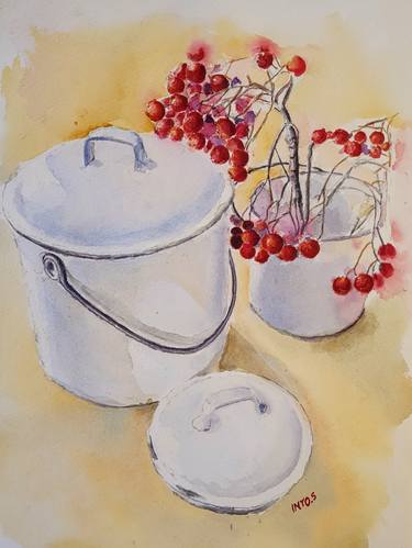 Still life in red, white and ochra thumb