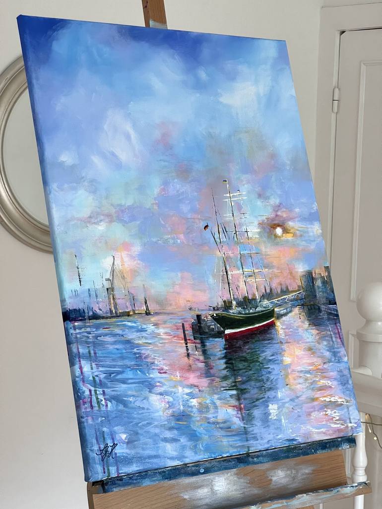 Original Impressionism Sailboat Painting by Sandra Gebhardt-Hoepfner