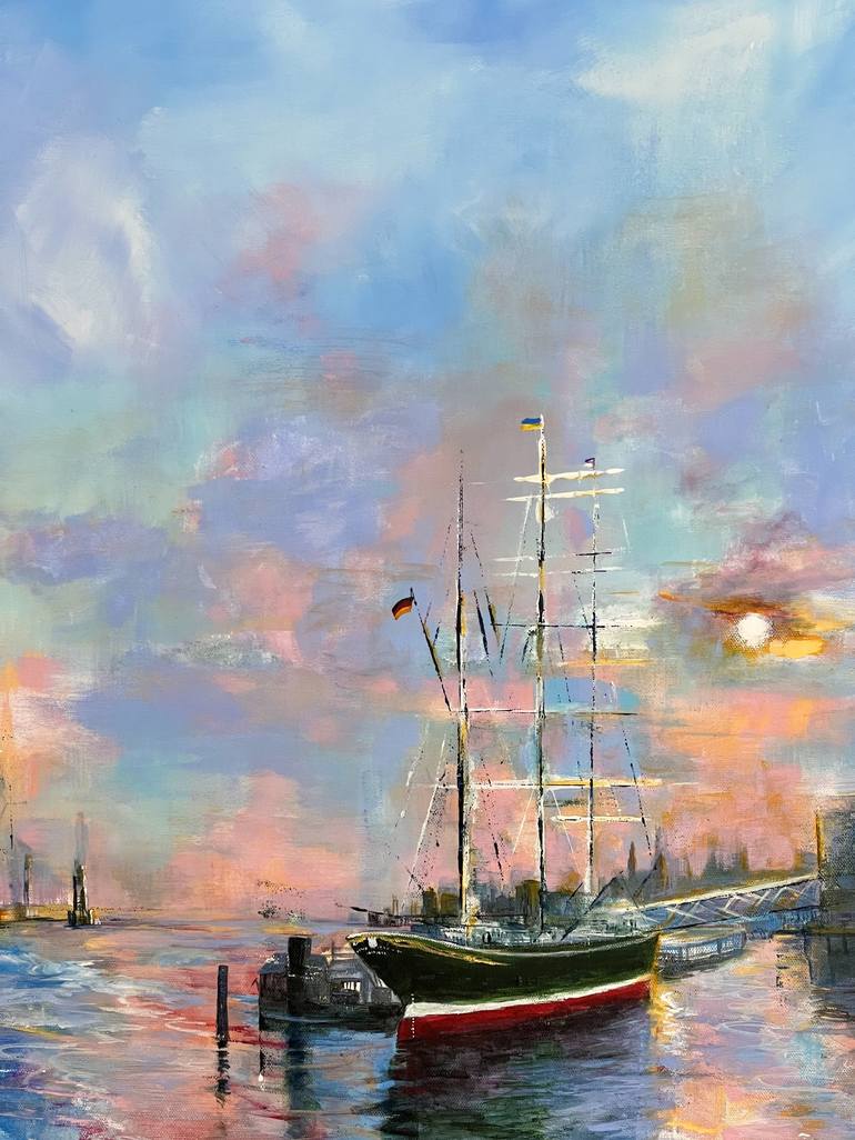 Original Impressionism Sailboat Painting by Sandra Gebhardt-Hoepfner