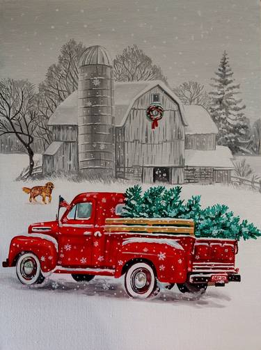 Christmas time - oil, new year gift, winter, snow, New Year thumb