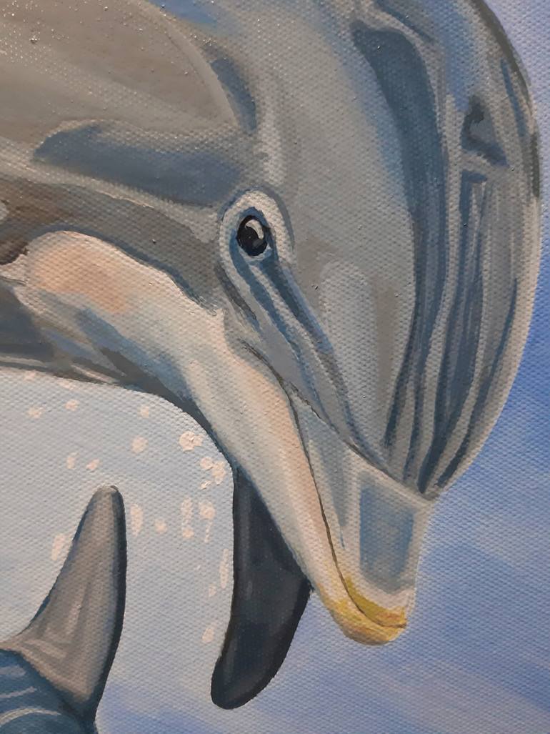 Dolphin couple - original oil painting, realism, painting on canvas ...