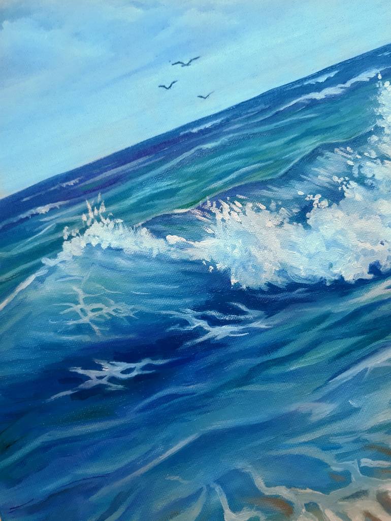 Sunrise at sea - original oil painting, realism, landscape, oil painting,  canvas, oil, nature, sea Painting by Lidiia Mishchenko