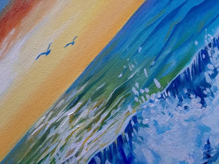 Sunrise at sea - original oil painting, realism, landscape, oil painting,  canvas, oil, nature, sea Painting by Lidiia Mishchenko