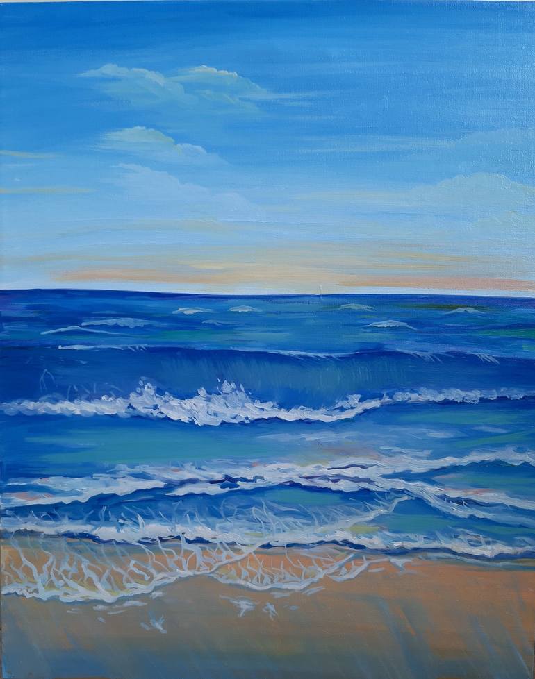 Blue Sea Abstract store Painting On Canvas,Original Ocean Painting,Beach Landscape painting,Sea Painting Beach Oil Painting,Sky Landscape Painting