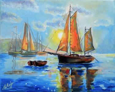 Berth - original oil painting, realism, landscape, oil painting, painting on canvas, oil, nature, sea, ocean, ship thumb