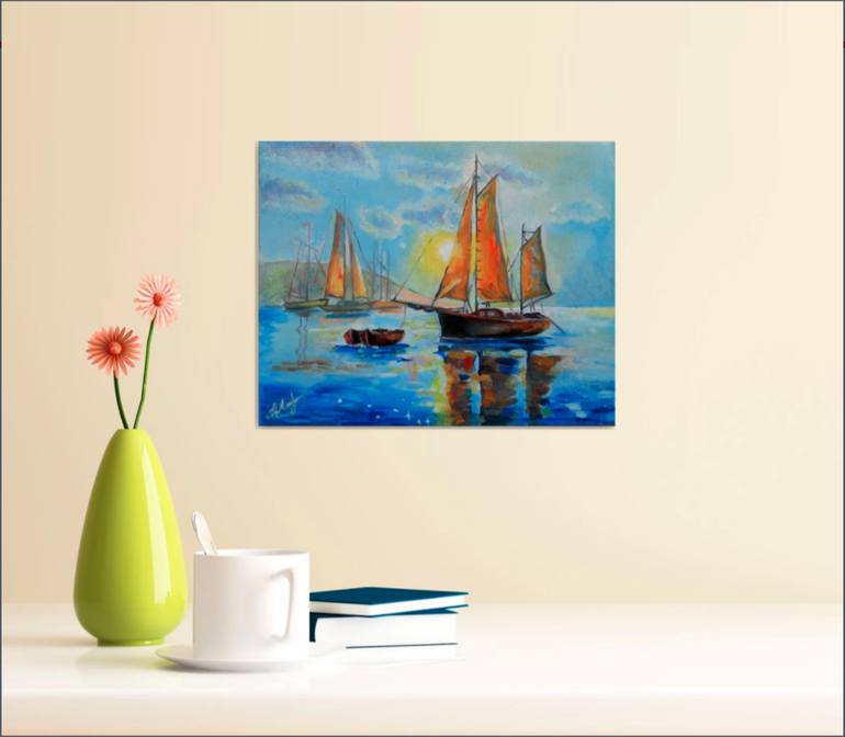 Original Art Deco Water Painting by Lidiia Mishchenko
