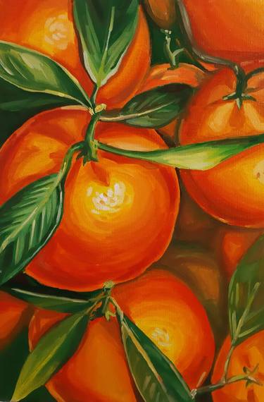 Manderines - original oil painting, realism, painting on canvas, orange, fruit, minimalism thumb