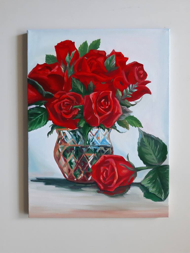 Original Art Deco Floral Painting by Lidiia Mishchenko