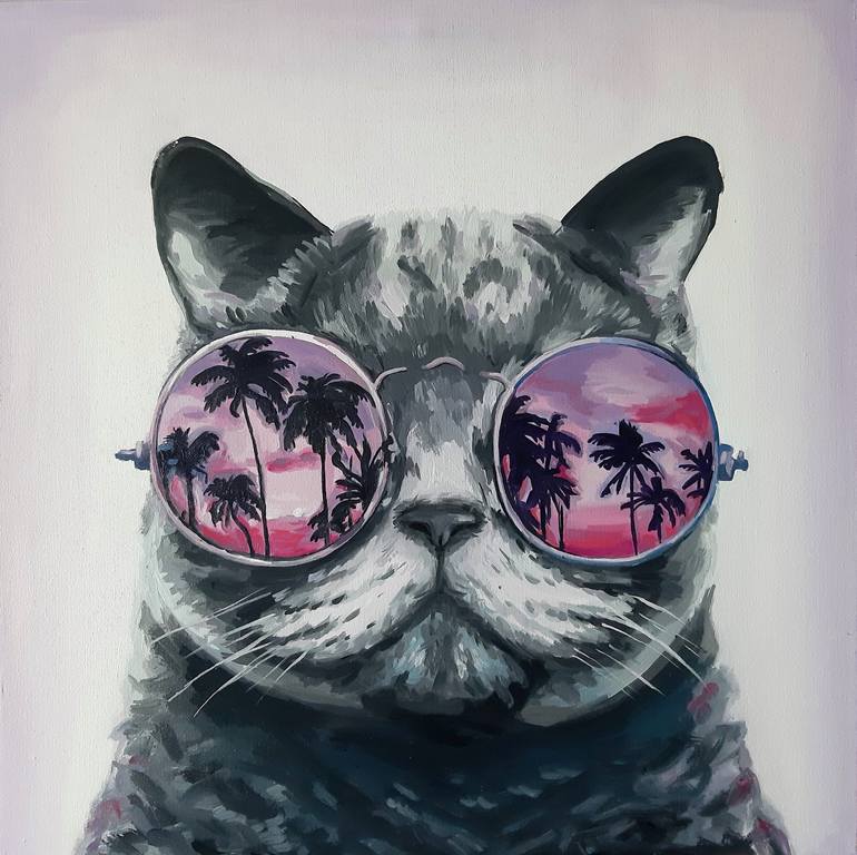 Chic cat wearing sunglasses glasses and coat Meditating Canvas