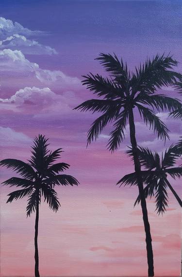 Palm trees 2 - oil painting, realism, modern paintings, summer, palm trees, painting on canvas, relaxation, minimalism, ocean, sea, beach thumb