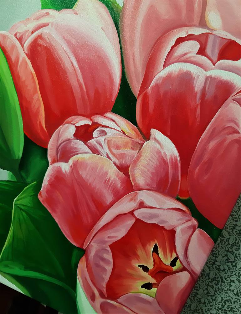 Original Art Deco Floral Painting by Lidiia Mishchenko