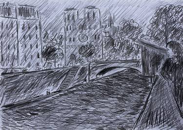 Original Figurative Landscape Drawings by Jean Mirre