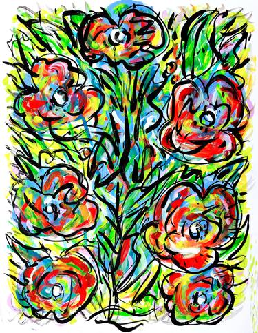 Print of Expressionism Floral Paintings by Jean Mirre