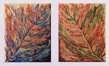 Bright Feathers /  Set of 2/ - 2 Pieces of Interior Abstract Canvas Artworks thumb