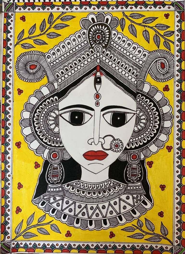 Durga Mata Madhubani Painting Drawing by Radhika Mathur | Saatchi Art