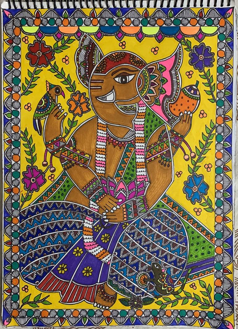 Lord Ganesha Madhubani Painting Drawing by Radhika Mathur ...