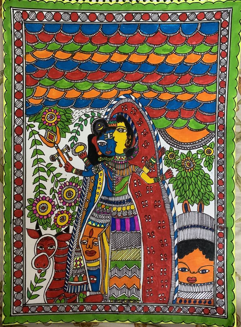 Ardhnareshwar Madhubani Art Drawing by Radhika Mathur | Saatchi Art