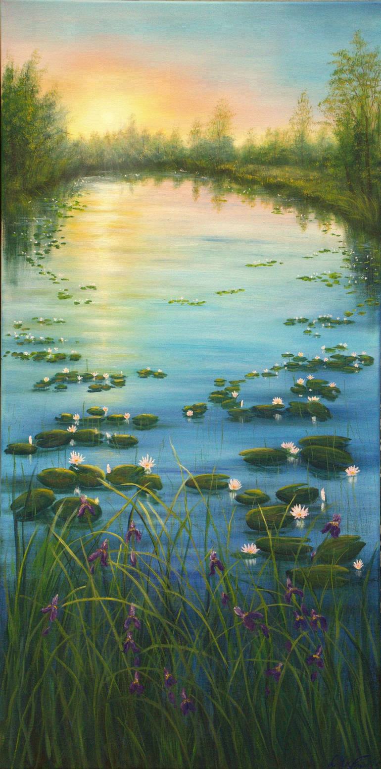 Serene lily pond Painting by Ludmilla Ukrow | Saatchi Art