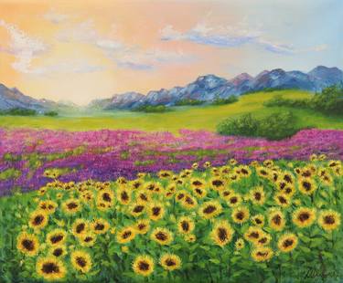 Sunflowers and lavender field thumb