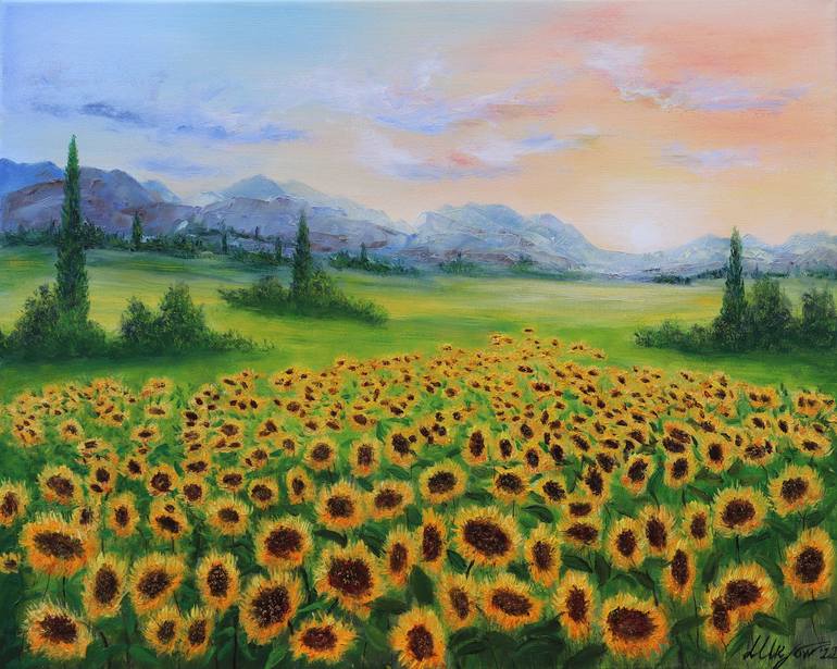 Sunflowers filed Painting by Ludmilla Ukrow | Saatchi Art