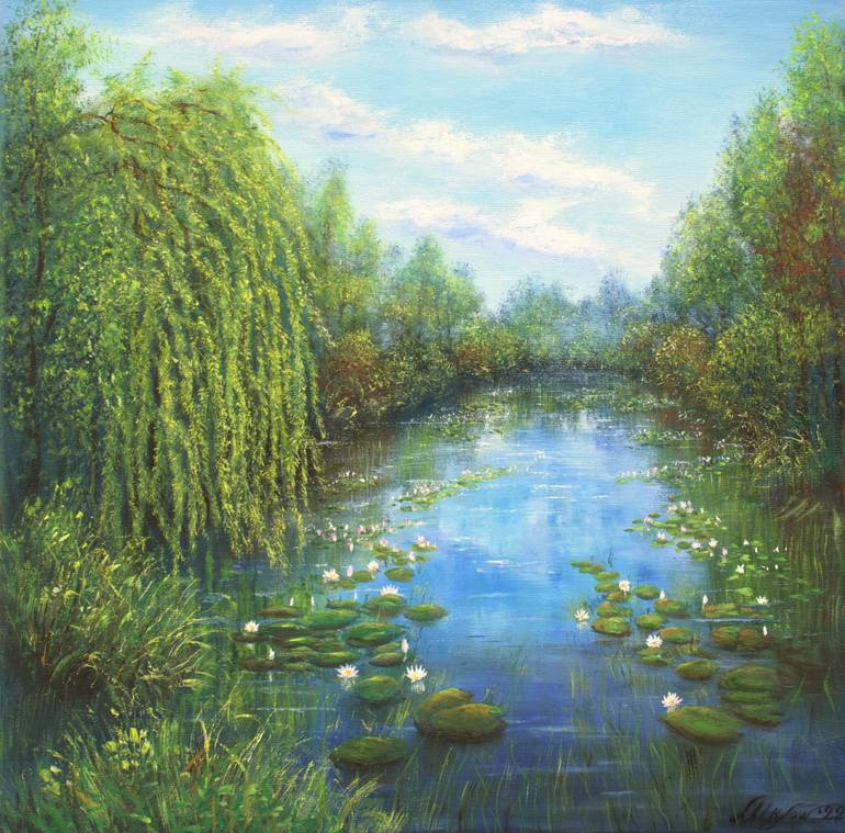 Water lily pond Painting by Ludmilla Ukrow | Saatchi Art