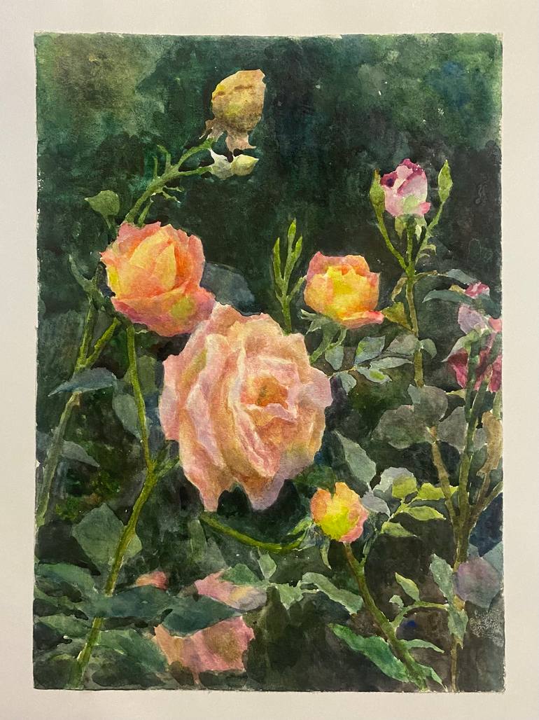 Roses in summer garden Painting by Ivy Z | Saatchi Art