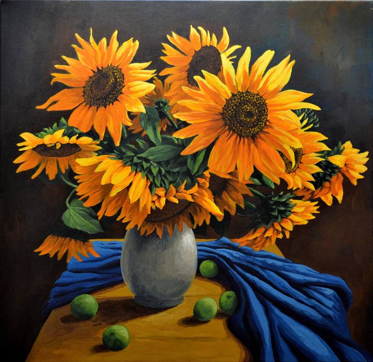 acrylic painting sunflower still life