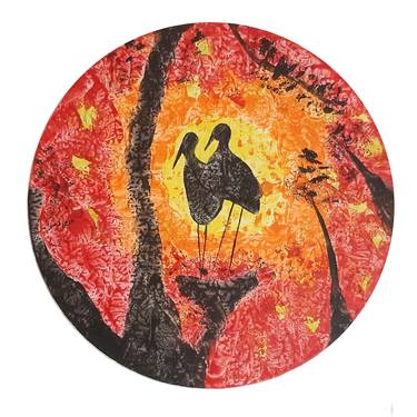 Storks (hot wax painting on canvas) thumb