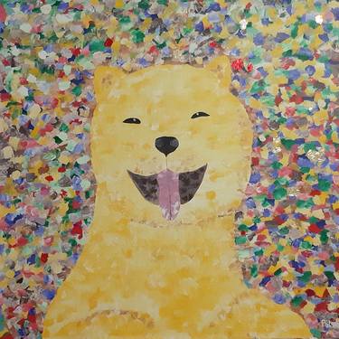 Cheerful dog Shiba Inu (Acrylic painting and gold leaf) thumb