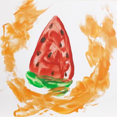 Ripe watermelon (original hot wax painting on paper, 2021) thumb
