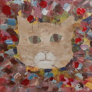 Surprised cat (original oil painting on linen canvas) thumb