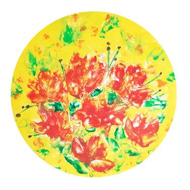Bouquet of flowers (wax abstract painting on canvas) thumb