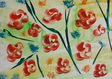 Flowers bouquet (original hot wax painting on paper) thumb