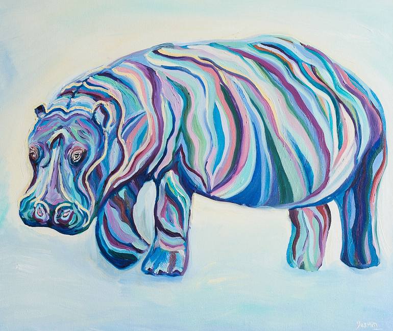Rainbow hippopotamus Painting by Yana Kovaleva | Saatchi Art