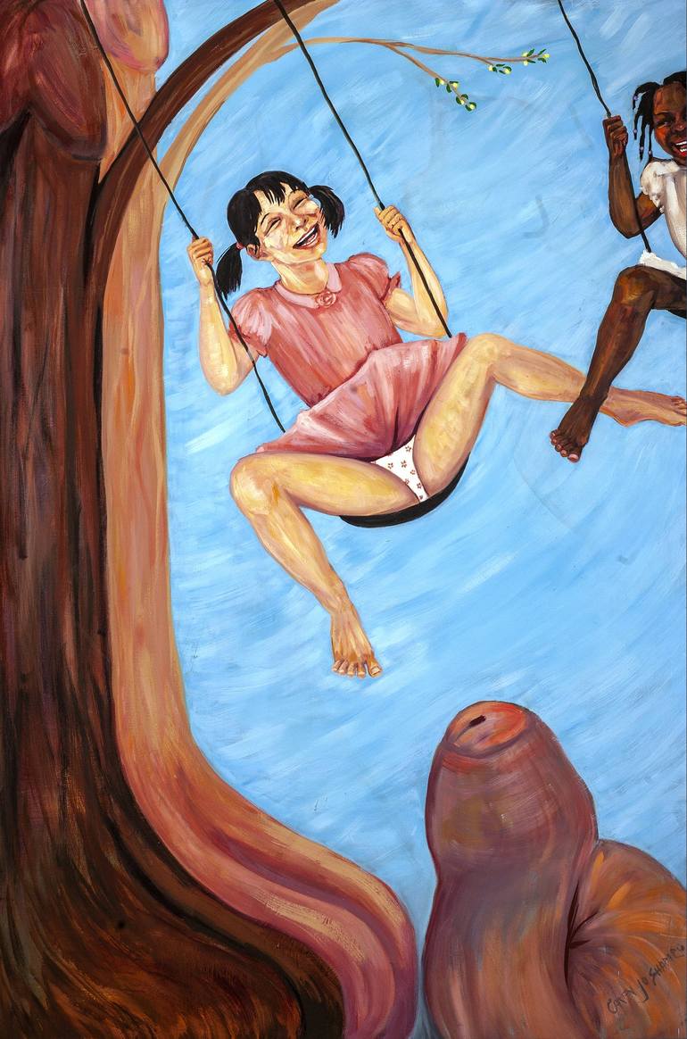 All Girl Nudist Beach - Girl Swinging Painting by CJ Shapiro | Saatchi Art