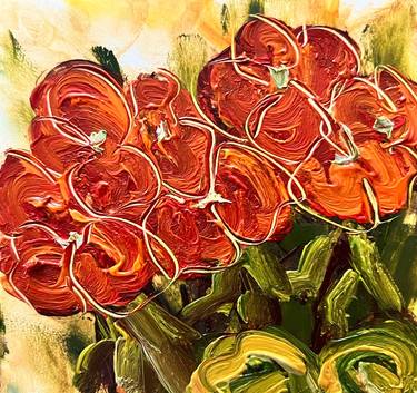 Red orange geranium flower oil painting thumb