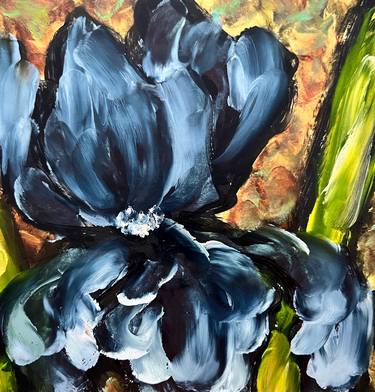Blue iris flower oil painting thumb